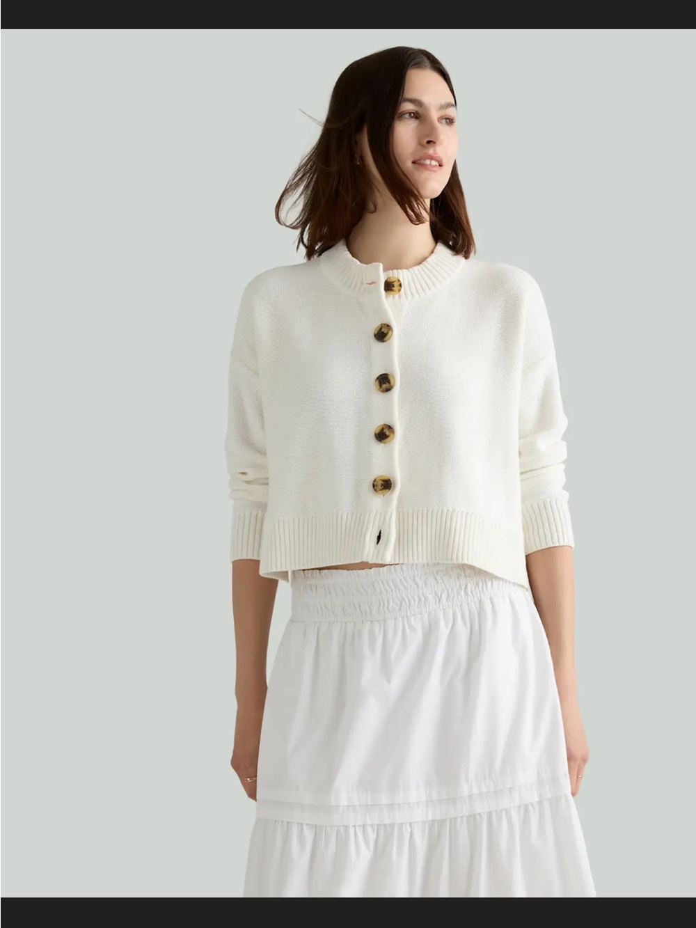 Quince 100% Organic Cotton Cropped Cardigan White Ivory Small